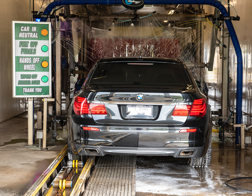 Car going through Greenhill Car Wash tunnel